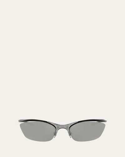 Fendi Signature Crystal Cat-eye Sunglasses In Matte Black/smoke