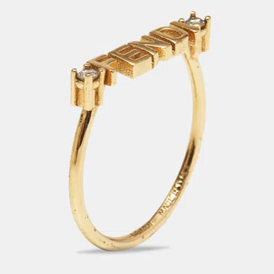 Pre-owned Fendi Signature Crystals Gold Tone Ring Size 56