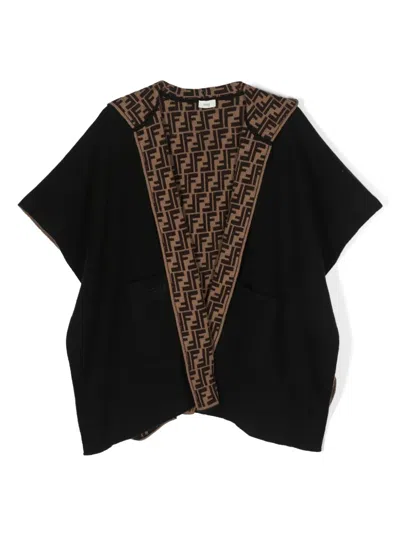 Fendi Kids' Signature Ff-pattern Print Cape In Black