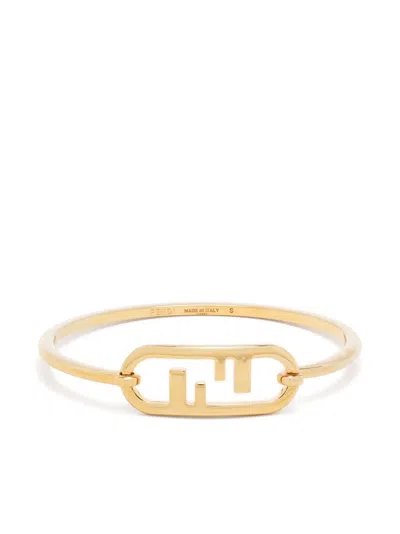 Fendi Signature Ff Polished Bracelet In Gold