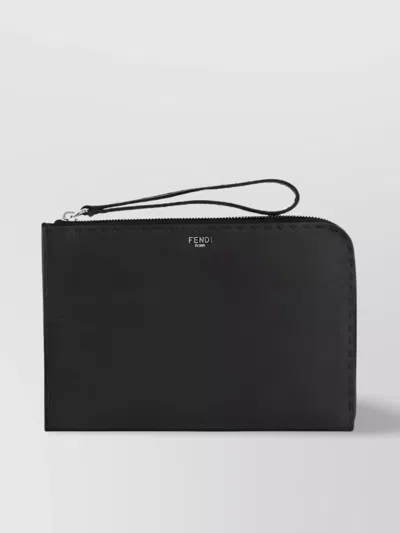 Fendi Signature Grained Leather Clutch Bag