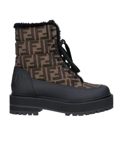 Fendi Signature Lace-up Boots In Black