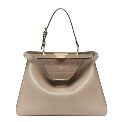 Fendi Signature Large Peekaboo Soft Handbag In Nude