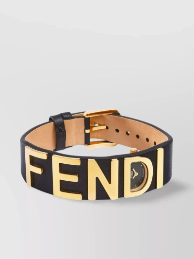 Fendi Signature Leather Belt With D-shaped Stainless Steel Casing In Cream