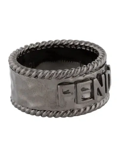 Pre-owned Fendi Signature Logo Band Ring In Multi