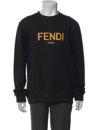 Pre-owned Fendi Signature Logo Graphic Print Sweatshirt In Black