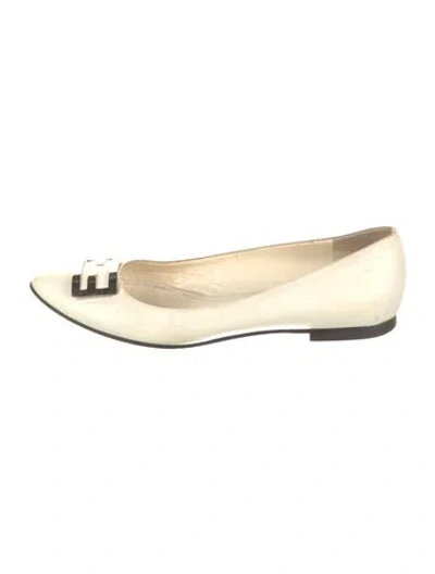 Pre-owned Fendi Signature Logo Leather Ballet Flats In Neutral