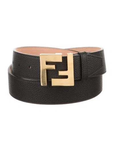Pre-owned Fendi Signature Logo Leather Waist Belt In Black