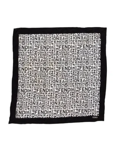Pre-owned Fendi Signature Logo Printed Shawl In Black