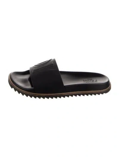 Pre-owned Fendi Signature Logo Rubber Slides In Black