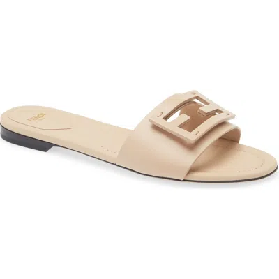 Fendi Signature Logo Slide Sandal In Buff