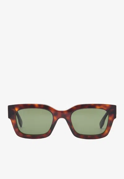 Fendi Signature Logo Square-shaped Sunglasses In Green