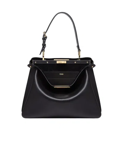 Fendi Signature Medium Peekaboo Soft Bag In Black
