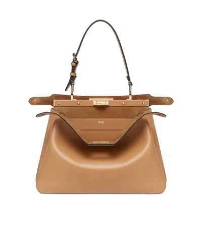 Fendi Signature Medium Peekaboo Soft Bag In Cappuccino Color