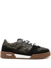 FENDI BROWN CANVAS SNEAKERS FOR WOMEN WITH SUEDE, MONOGRAM PATTERN, AND BRANDED DETAILS