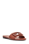 Fendi Baguette Leather Slides With Macro Selleria Topstitches In Brown