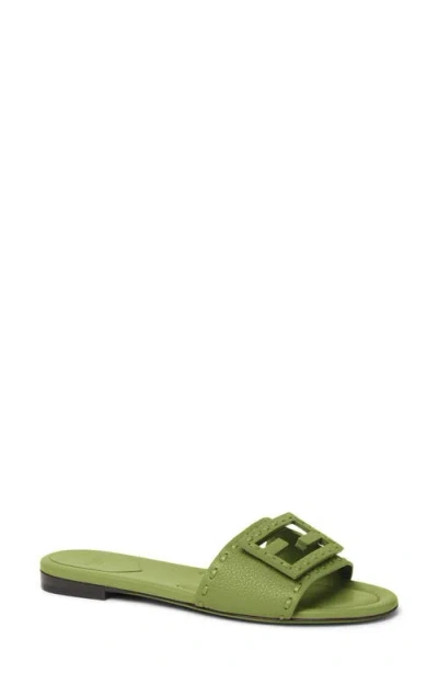 Fendi Baguette Flat Slides Open Toe Strap In Green