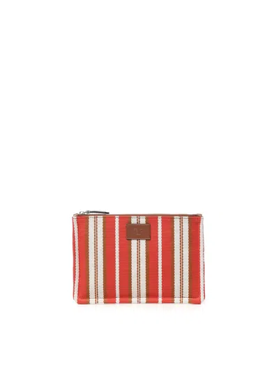 Fendi Signature Striped Medium Flat Clutch In Red
