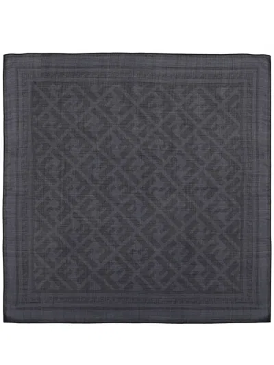 Fendi Silk & Wool Bandana 70 X 70 Cm With Ff Motif In Blue