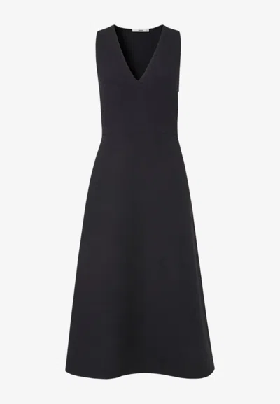 Fendi Silk And Wool Midi Dress In Black