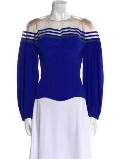 Pre-owned Fendi Silk Bateau Neckline Blouse In Blue
