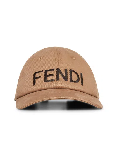 Fendi Silk Beige Cotton Canvas Baseball Cap In Sand