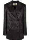 Fendi Logo Jacquard Double-breasted Crepe Blazer In Black