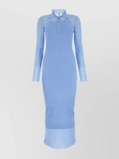 FENDI SILK BLEND DRESS WITH LONG SLEEVES AND FLARED HEM