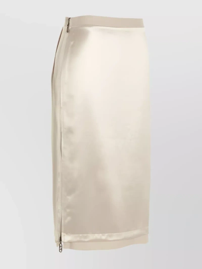 Fendi Silk Blend High Waist Skirt With Back Slit In Beige