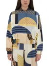 Fendi Silk Bomber Jacket With Patchwork Print In Gold
