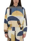 Fendi Silk Bomber Jacket With Patchwork Print In Blue