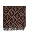 Fendi Silk Brown Ff Cashmere Scarf In White