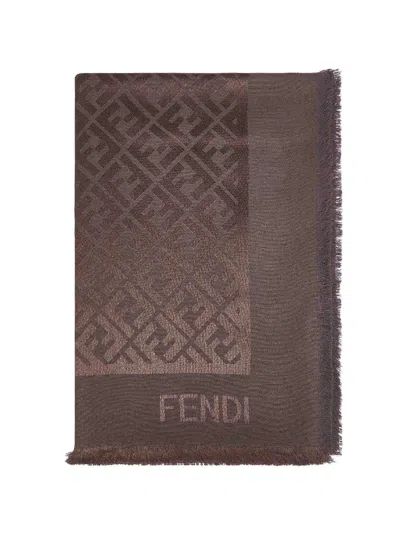 Fendi Silk Brown Silk And Wool Ff Shawl