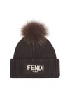 Fendi Silk Brown Wool Beanie With Pompom In Brown
