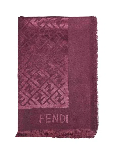 Fendi Silk Burgundy Silk And Wool Ff Shawl In Brown