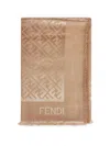 Fendi Silk Camel Silk And Wool Ff Shawl In Silver