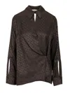 Fendi Silk Chess Ff Long Sleeve Shirt Tops Brown In Brown