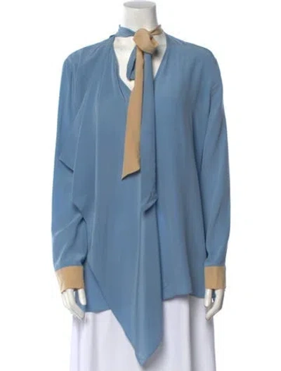 Pre-owned Fendi Silk Colorblock Pattern Blouse In Blue