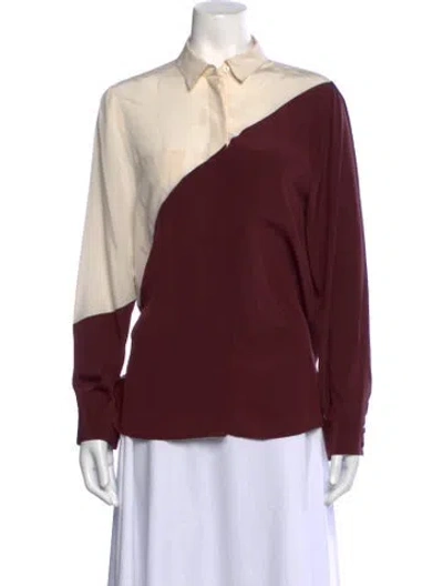 Pre-owned Fendi Silk Colorblock Pattern Blouse In Burgundy