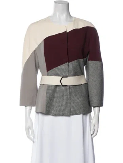 Pre-owned Fendi Silk Colorblock Pattern Jacket In Gray
