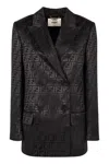 Fendi Logo Jacquard Double-breasted Crepe Blazer In Black