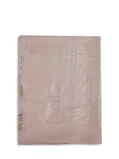 Fendi Silk Dove Grey Organic Silk Ff Stole In Pink