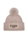 Fendi Silk Dove Grey Wool Beanie With Pompom In Neutral