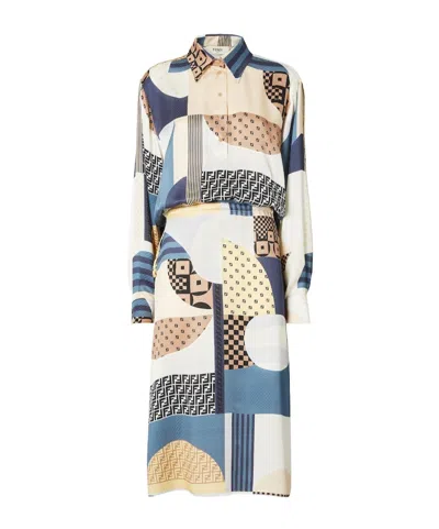 FENDI FENDI PATCHWORK PRINTED DRAWSTRING-WAIST MIDI DRESS