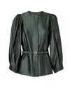 Fendi Duchess Satin Belted Blouse In Green