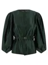 Fendi Satin Jacket With Balloon Sleeves And Belt In Green