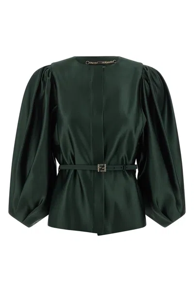 Fendi Balloon-sleeve Belted Blazer In Green