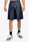 Fendi Silk Ff Patterned Belt Loop Shorts In Blue