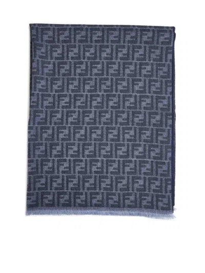 Fendi Silk Ff Wool Scarf In Blue