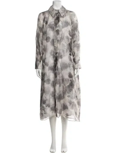 Pre-owned Fendi Silk Floral Print Coat In Neutrals
